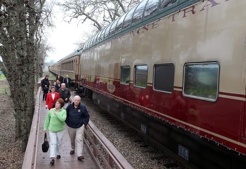 Passengers disembark the Napa Valley Wine Train to take a tour of Grgich Hills Winery, in Rutherford, on Friday, January 29, 2010.