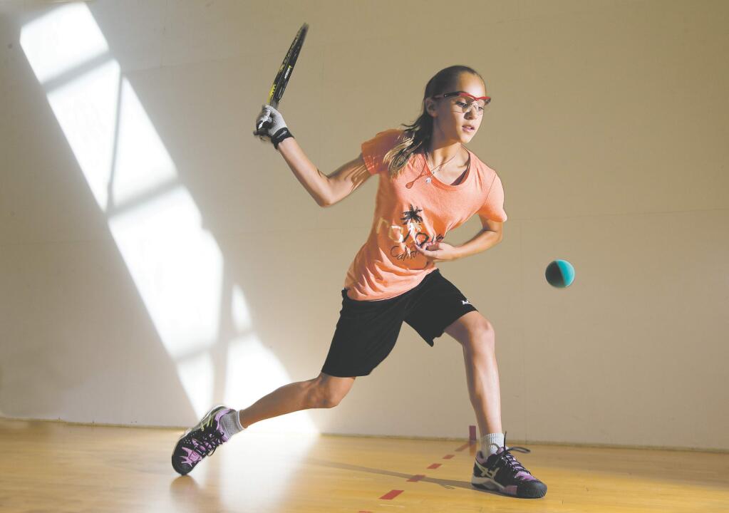 Heather Mahoney, 12, qualified for the National Racquetball team and will compete in Mexico in November. Mahoney practices at the Petaluma Valley Athletic Club. (JOHN BURGESS/The Press Democrat)