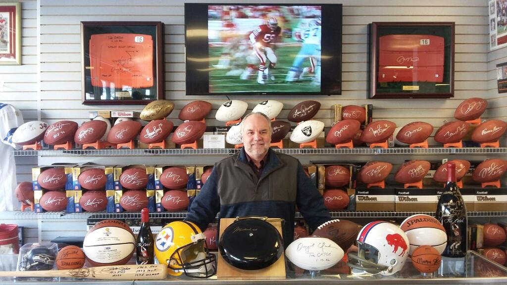 LUKE STRAUB/FOR THE ARGUS-COURIERRob Hemphill, now with a store in Petaluma, is responsible for manyinnovations in the sports memorabilla business.
