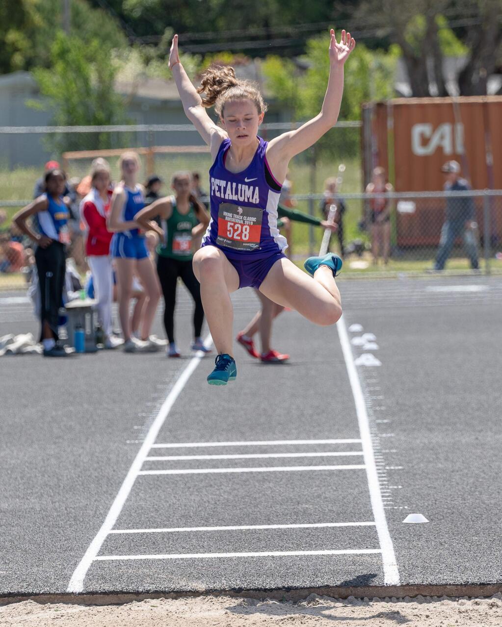 BRIAN TUCKER PHOTOPetaluma's Sydney Dennis had a great day at the Viking Classic, winning not only the triple jump, but also the long jump and the 100-meter hurdles.