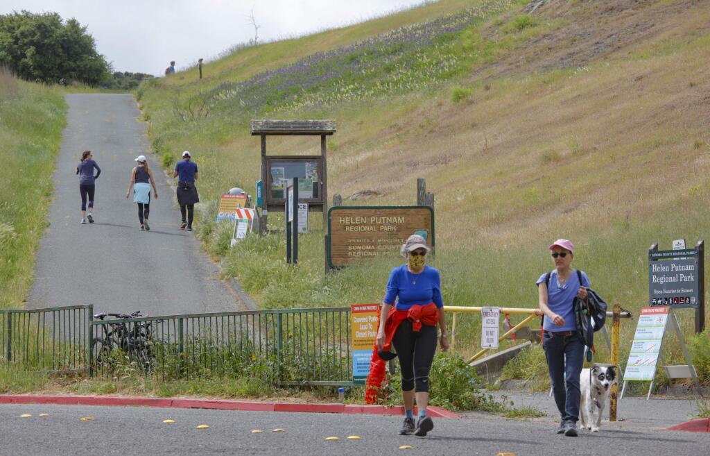 Petaluma, CA, USA. Monday, May 04, 2020._ Petalumans were grateful for the opportunity to hike through some of their favorite trails as parks were reopened last week. With the condition that hikers must be able to walk, not drive, to the park, the trails of Helen Putnam Park were once again a welcome distraction and outdoor activity since the shelter in place mandate. (CRISSY PASCUAL/ARGUS-COURIER STAFF)