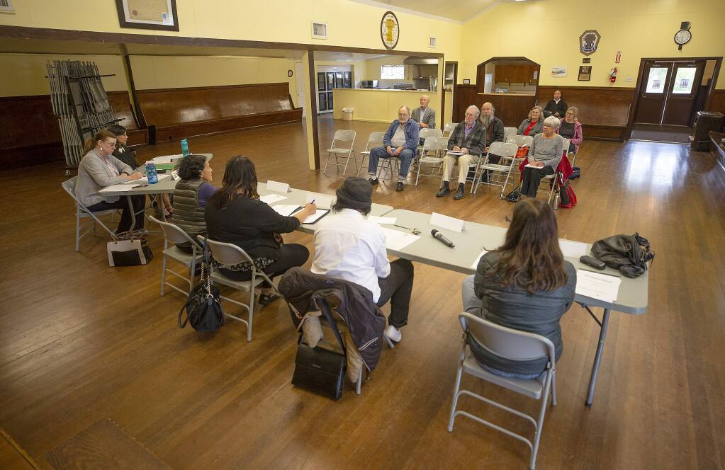 Karlene Navarro, the then-director of the Sonoma County Independent Office of Law Enforcement Review and Outreach (IOLERO), far left, attends a meeting of the Community Advisory Council in Windsor on Monday, May 6, 2019. (John Burgess/ The Press Democrat, 2019)