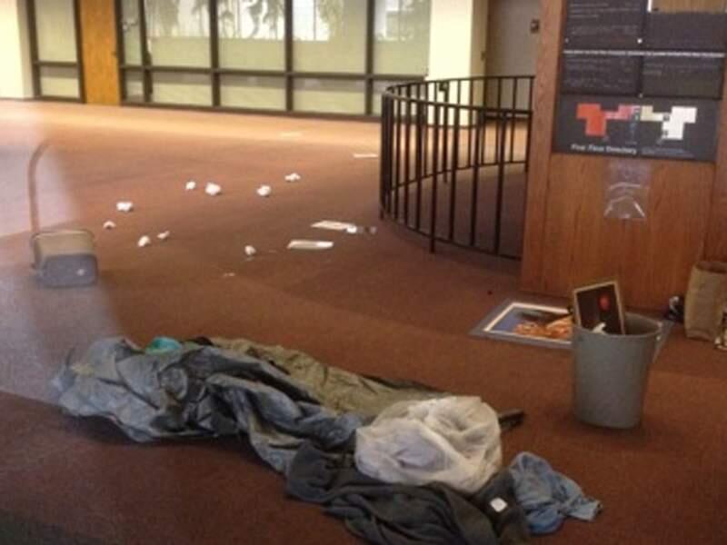 Items lie strewn inside the Justice Joseph A. Rattigan Building at D and Second streets in Santa Rosa after the building was vandalized on Sunday, Oct. 19, 2014. (CHRIS SMITH/ PD)