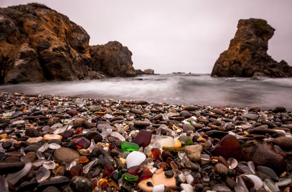 Fort Bragg was named in Trips to Discover’s list of “16 Best Small Beach Towns in the U.S. for Summer.” This photo shows Glass beach, which is filled with smooth, colorful pieces of glass and is accessible from town. (Press Democrat File)