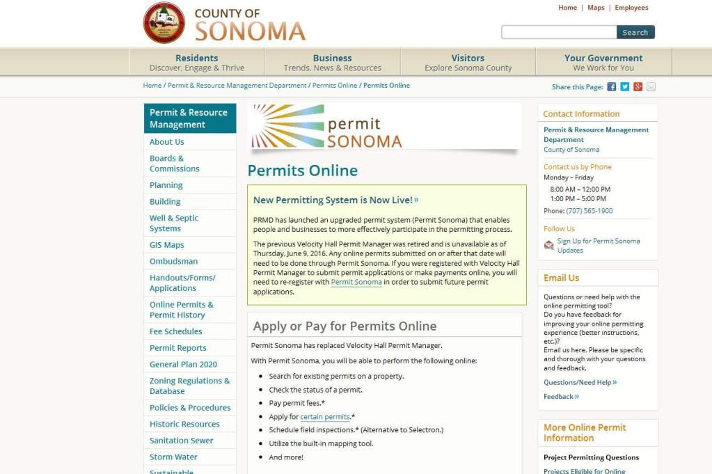 A screenshot of the county website.
