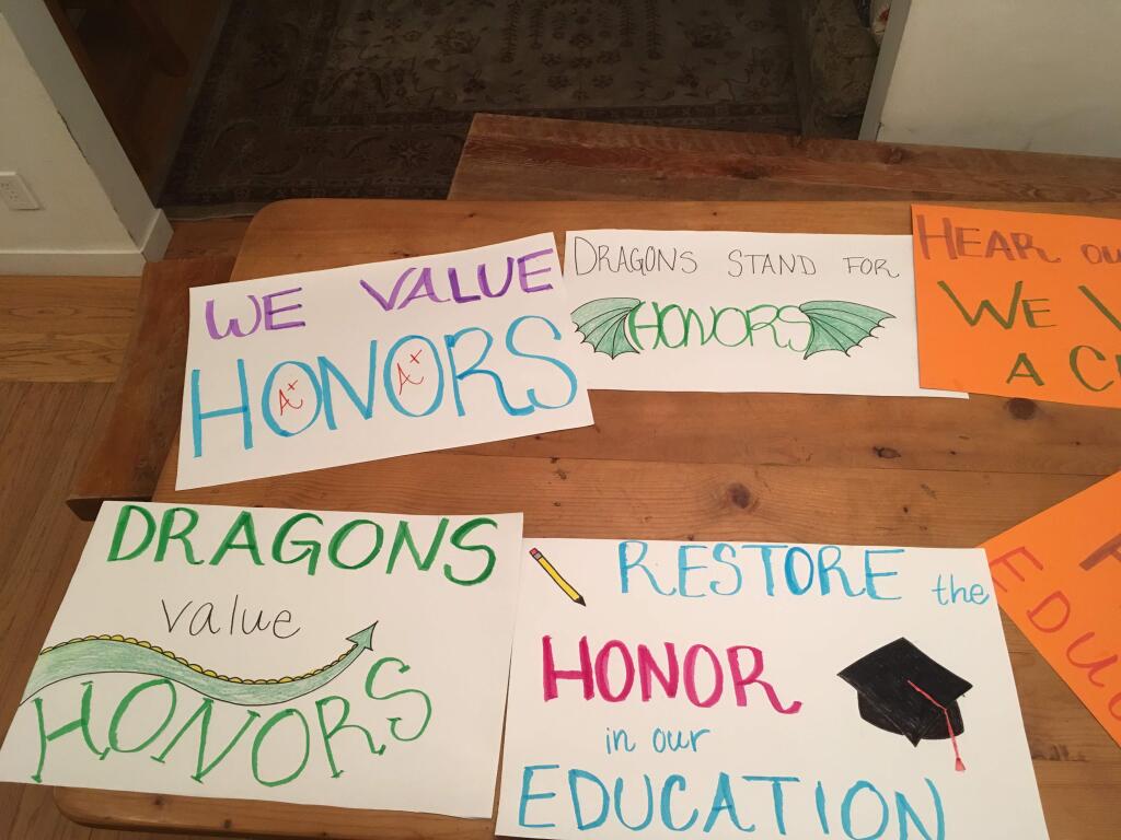 Signs made by students last week.