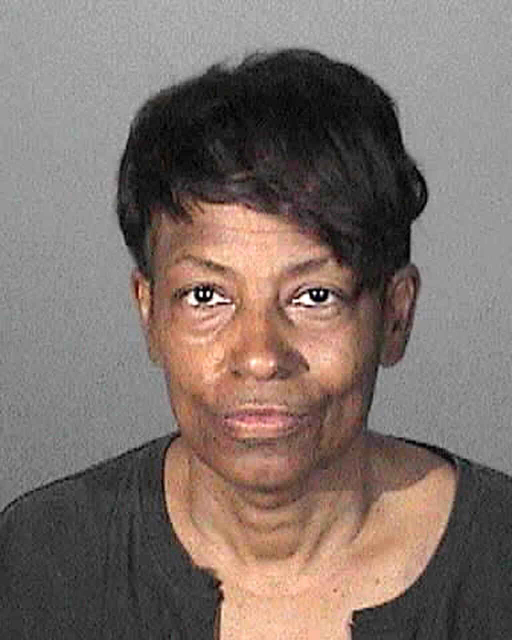 This April 30, 2015, booking photo provided by the Los Angeles County Sheriffs Department, shows Tonette Hayes, who was arrested on suspicion of impersonating a police officer through his role in an organization known as the Masonic Fraternal Police Department, sheriff's authorities said. Hayes and two others are accused of operating a rogue police force that claims to have been in existence for more than 3,000 years and has jurisdiction in 33 states and Mexico, authorities said Tuesday, May 5, 2015. (Los Angeles County Sheriffs Department via AP)