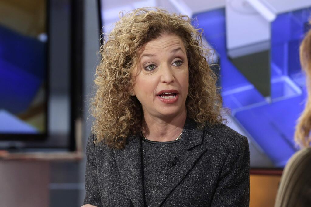 FILE - In this March 21, 2016 file photo, then-Democratic National Committee (DNC) Chair, Rep. Debbie Wasserman Schultz, D-Fla is interviewed in New York. The computers of the House Democratic campaign committee have been hacked in an intrusion that investigators say resembles the recent cyber breach of the Democratic National Committee, a spokeswoman for the committee said Friday, July 29, 2016. As a result of that disclosure Wasserman Schultz announced her resignation this week. (AP Photo/Richard Drew, File)