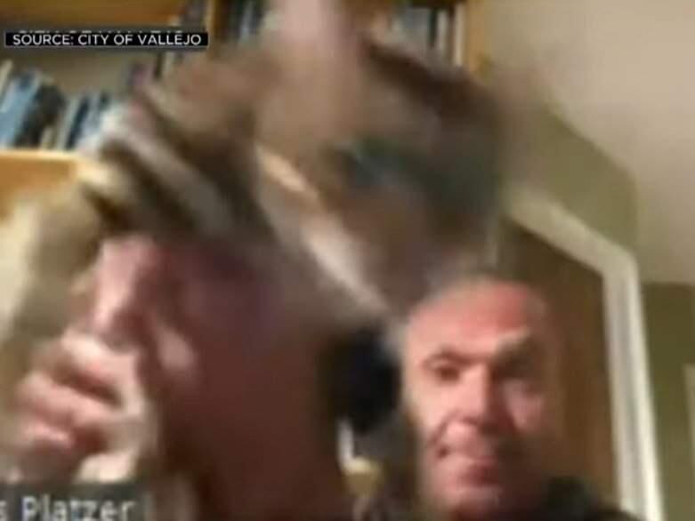 In a screenshot from video, Chris Plazter is seen with his cat. (KPIX)