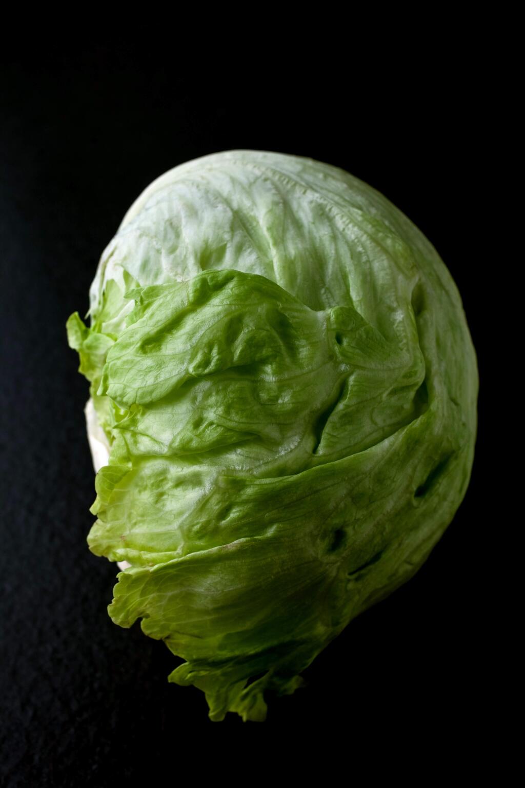 A head of iceberg lettuce photographed March, 2010. Romaine and iceberg lettuce are two standbys available nationwide and are especially useful through winter and spring, while waiting for mesclun to arrive. (Andrew Scrivani/The New York Times)
