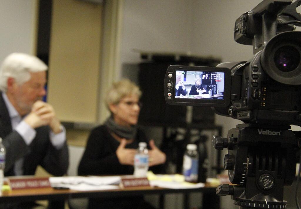 Bill Hoban/Index-TribuneSonoma Valley Unified School District board member Nicole Ducarroz makes a point during the March 6 special board meeting.