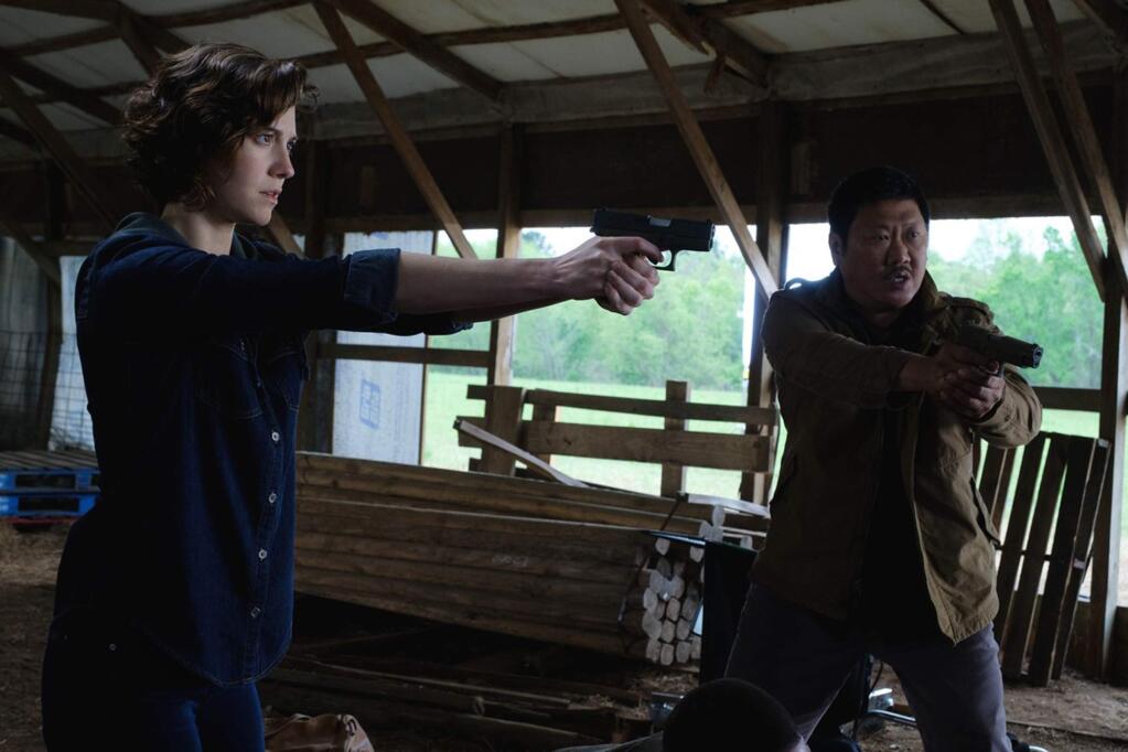 Mary Elizabeth Winstead as Danny Zakarewski and Benedict Wong as Baron in 'Gemini Man,' starring Will Smith as Henry Brogan, an elite assassin, who is suddenly targeted and pursued by a mysterious young operative that seemingly can predict his every move. (Paramount Pictures)