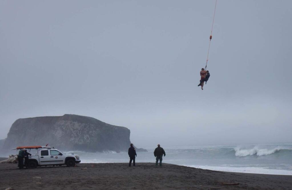 Four people, including three children, were rescued Friday, Feb. 26, 2016, from rough water off Goat Rock beach in Sonoma County. (Photos by Kate Wilson)