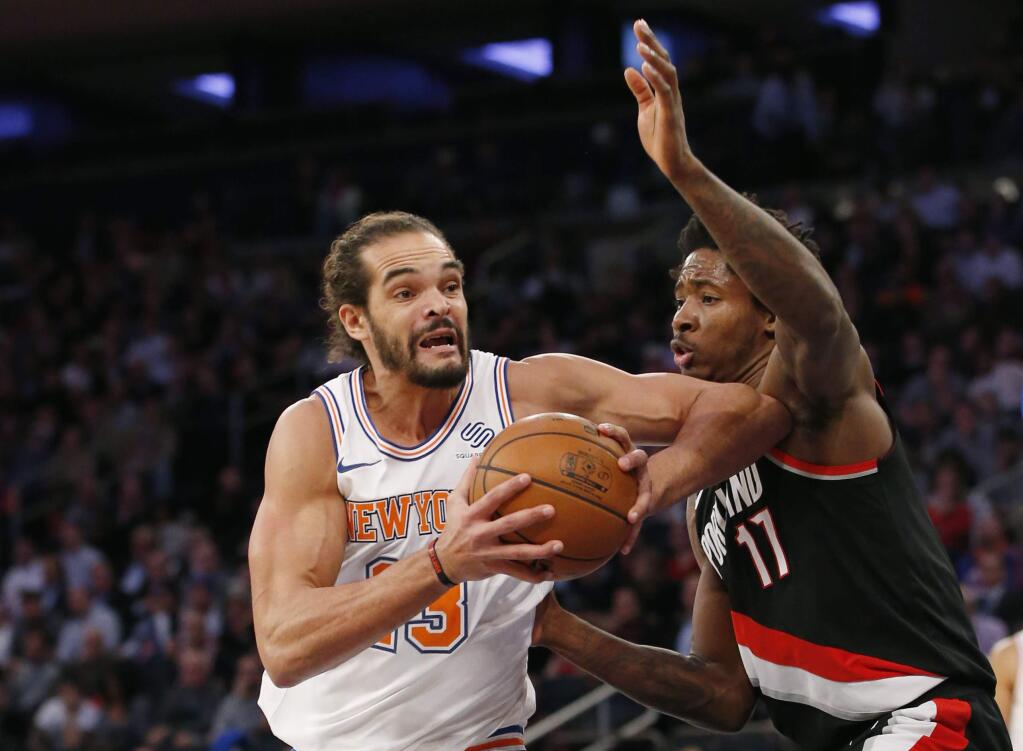 The New York Daily News reported on Friday that the Warriors are looking to sign veteran center Joakim Noah, left, if the New York Knicks release him or buy out his contract. Noah is a two-time NBA All-Star. (AP Photo/Kathy Willens)