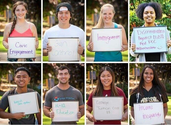Students at Dominican University of California display election issues that matter to them.