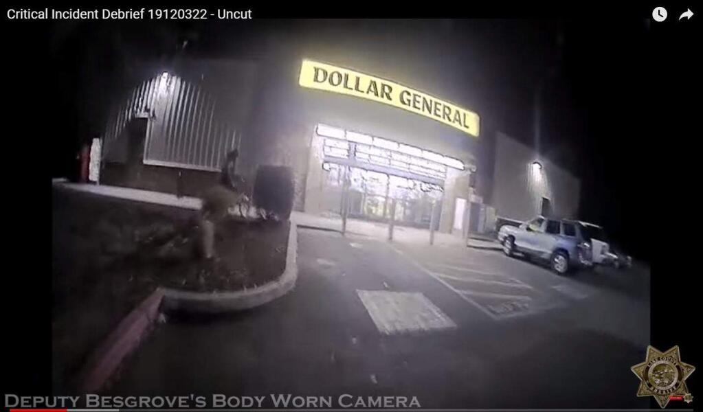 A screengrab from a Lake County Sheriff's Deputy's body worn camera video shows the initial stages of what would eventually become a deadly altercation Dec. 28, 2019. The body camera video, released Friday, becomes obscured after the camera falls off the deputy during a brief pursuit. (screengrab, Lake County Sheriff's Office video)