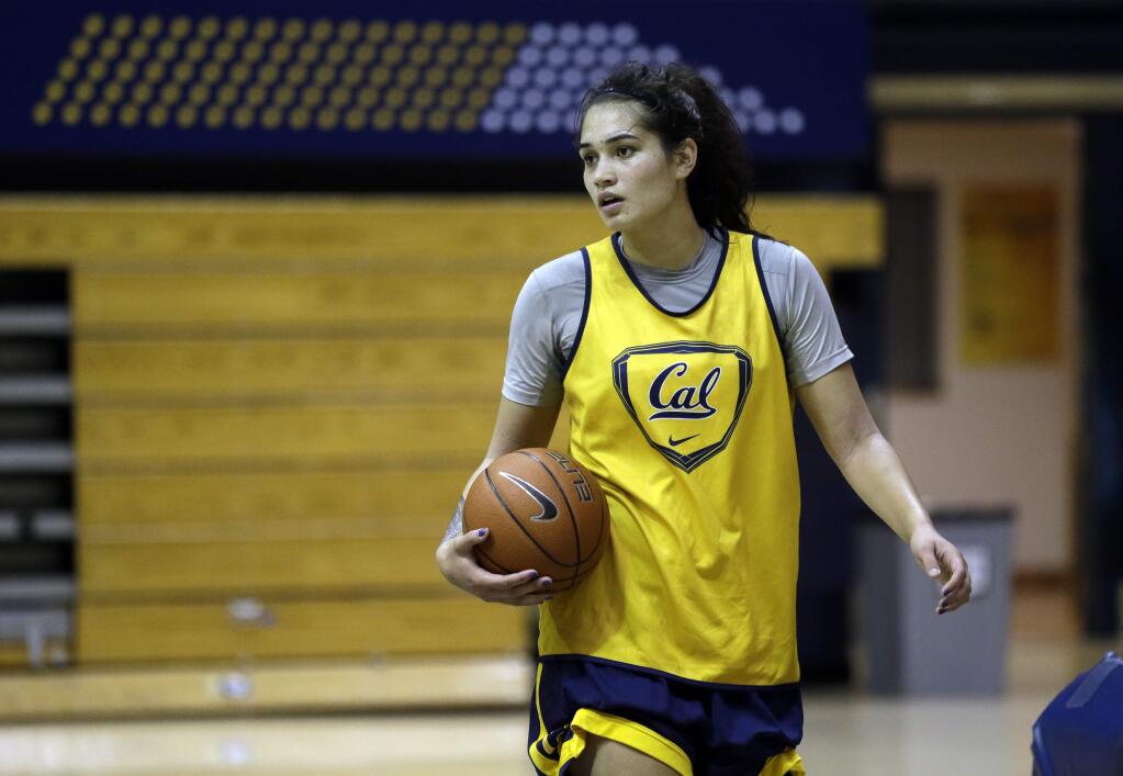 In this Oct. 28, 2014, photo, Cal's Penina Davidson plays during a practice in Berkeley. Davidson of New Zealand has found a home at Cal after an unusual collaboration between two coaches for the longtime rival schools. (AP Photo/Ben Margot)