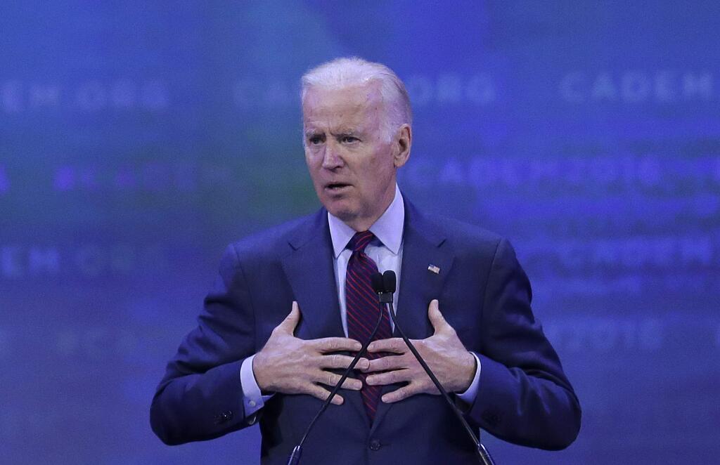 Vice President Joe Biden gestures while giving the keynote address at the California Democrats State Convention Saturday, Feb. 27, 2016, in San Jose, Calif. (AP Photo/Ben Margot)