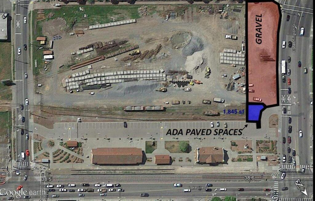 This image, provided by SMART, shows the location of a temporary commuter parking lot on East Washington Street, adjacent to the SMART station in downtown Petaluma.