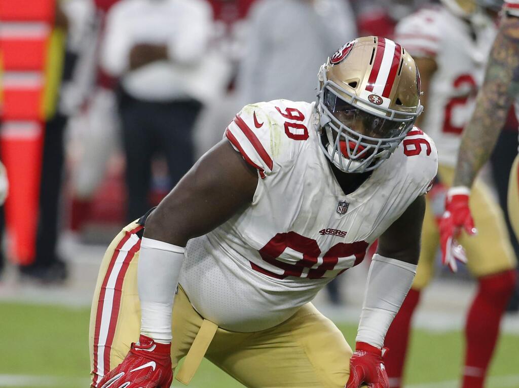 San Francisco 49ers defensive tackle Earl Mitchell during a game against the Arizona Cardinals, Sunday, Oct. 28, 2018, in Glendale, Ariz. (AP Photo/Rick Scuteri)