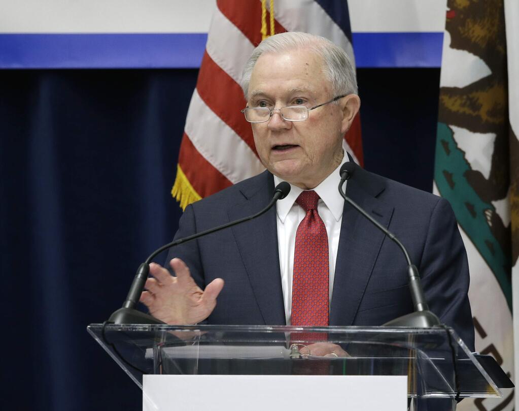 U.S. Attorney General Jeff Sessions speaks Wednesday at a law enforcement conference in Sacramento. (RICH PEDRONCELLI / Associated Press)