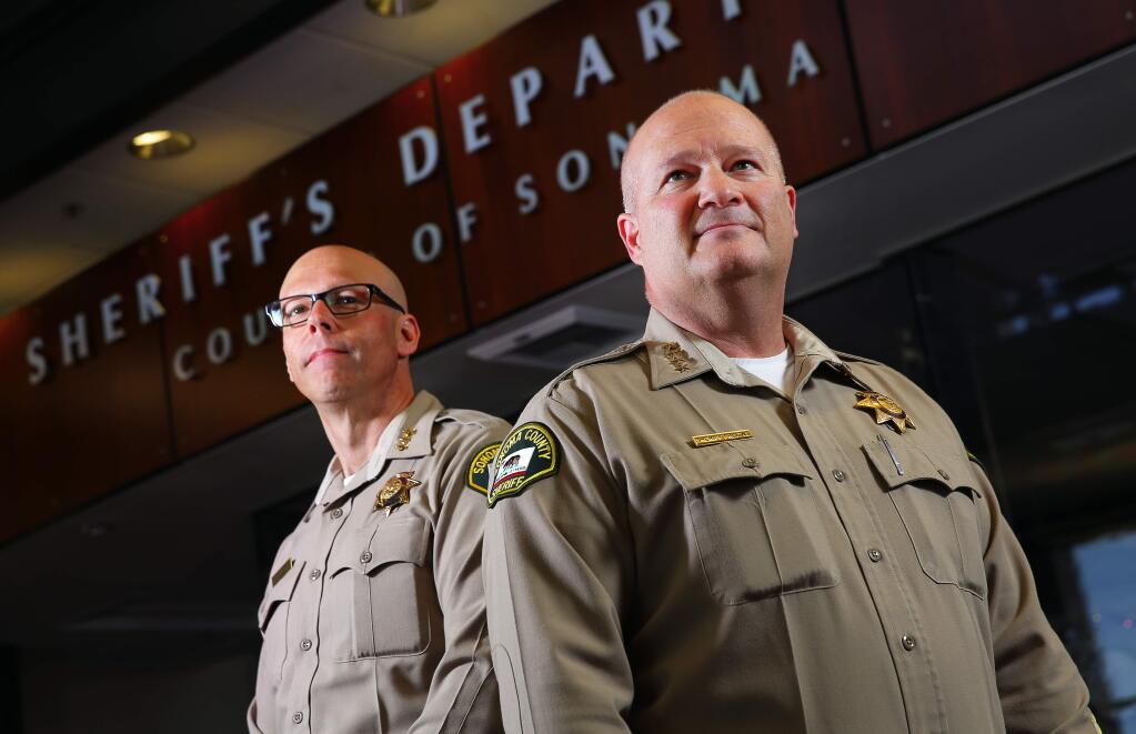 Sonoma County Sheriff Steve Freitas, right, plans to step down next year at the end of his second term. Freitas is seen here with Assistant Sheriff Robert Giordano. (CHRISTOPHER CHUNG/ PD FILE, 2016)