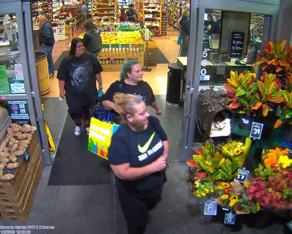 Sonoma Police DepartmentThe Sonoma Police are looking for three women suspected of walking out of Sonoma Market on Nov. 4, with more than $1,150 of wine.
