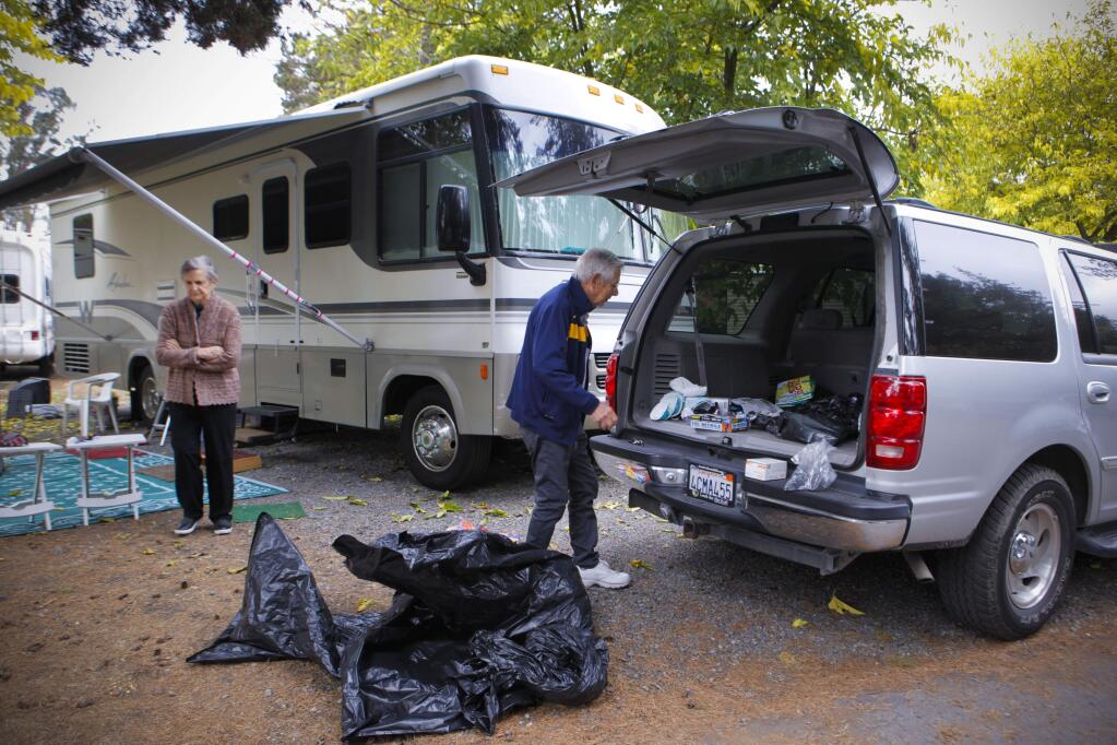 Petaluma, CA, USA. Monday, October 30, 2017._ Earl and Dot Holtz evacuated their home in Santa Rosa during the Tubbs Fire. Their home was destroyed and they have been staying in an RV trailer at the KOA in Petaluma.(CRISSY PASCUAL/ARGUS-COURIER STAFF)