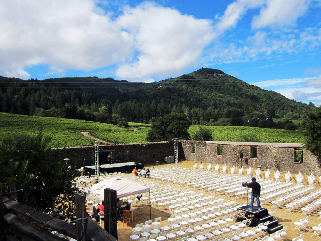 The stage setup for series of outdoor revues and performances at the winery ruins at Jack London State Park. 2012 HO