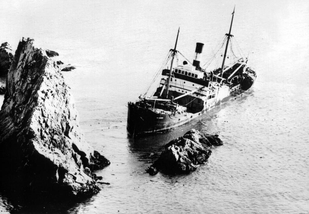 The steamer Munleon is parked on the rocks near the Point Reyes Lighthouse in 1931. (NATIONAL PARK SERVICE)
