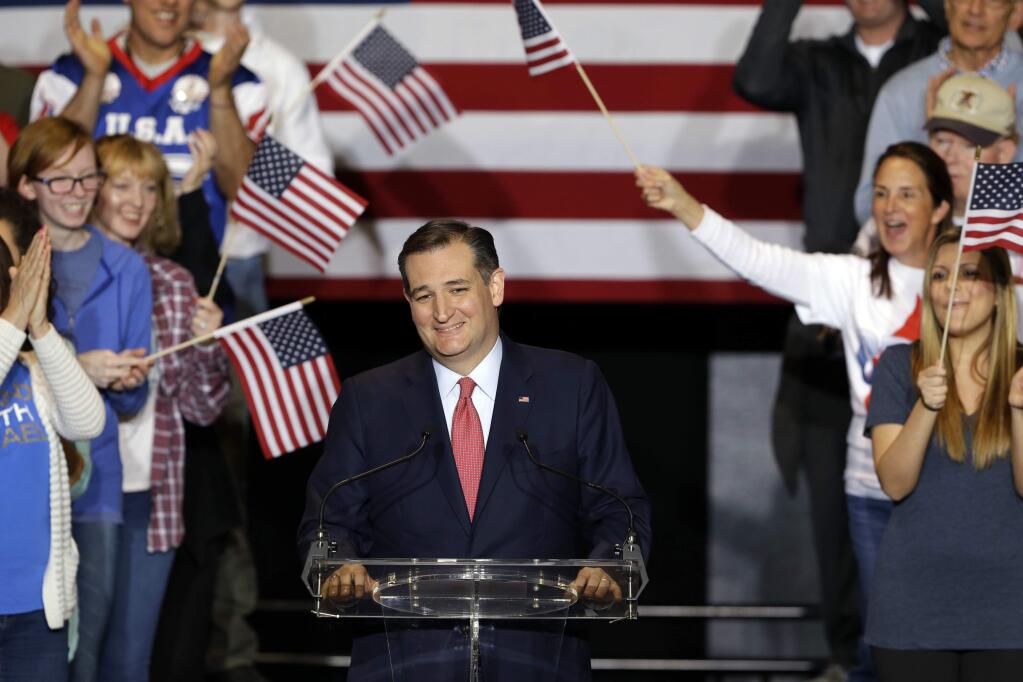 Republican presidential candidate Sen. Ted Cruz, R-Texas, speaks during a rally in Indianapolis, Wednesday, April 27, 2016. (AP Photo/Michael Conroy)