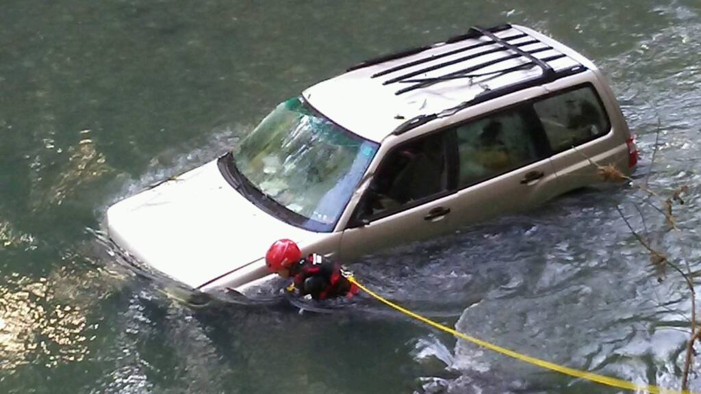 A woman that crashed into Austin Creek in Sonoma County was rescued Saturday morning after being trapped in her vehicle for hours. (Courtesy of John Yost)