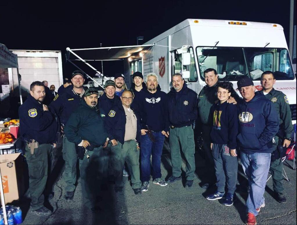 Guy Fieri pays a visit to emergency personnel at Butte College as the Camp fire rages on, Sunday, Nov. 11, 2018. (BUTTE COUNTY SHERIFF'S OFFICE/ FACEBOOK)