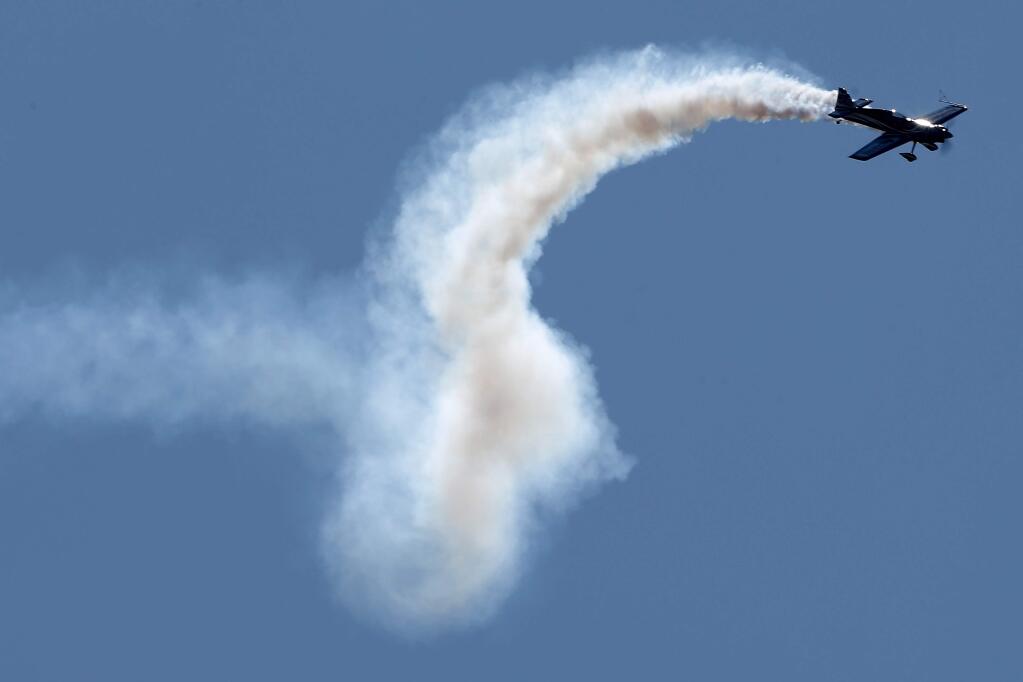 Aerobatic airplane pilot Brad Wursten performs during the Wings Over Wine Country airshow at Charles M. Schulz Sonoma County Airport in Santa Rosa, California, on Saturday, September 28, 2019. (Alvin Jornada / The Press Democrat)