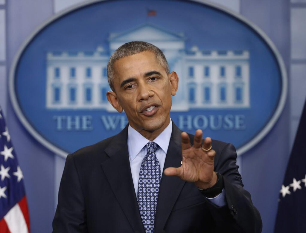 In this photo taken Jan. 18, 2017, President Barack Obama speaks during his final presidential news conference, in the briefing room of the White House in Washington. The former president and Michelle Obama announced Friday, Feb. 10, 2017, they have picked The Harry Walker Agency to handle their post-White House speaking gigs. (AP Photo/Pablo Martinez Monsivais)