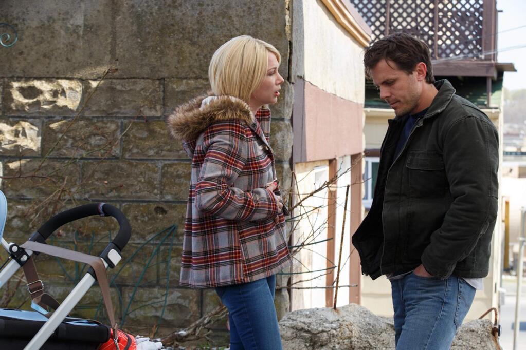 In “Manchester by the Sea,” Casey Affleck, left, with Michelle Williams as Randi, plays a solitary Boston janitor who is transformed when he returns to his hometown to take care of his teenage nephew after his brother dies suddenly and makes him the boy's guardian. (Pearl Street Films)