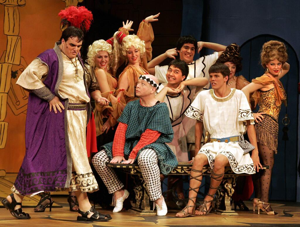 The cast of SRT's 'Funny Thing Happened on the Way to the Forum' at their dress rehearsal at the Burbank Auditorium on the SRJC campus. (ohn Burgess/PD FILE 2006)
