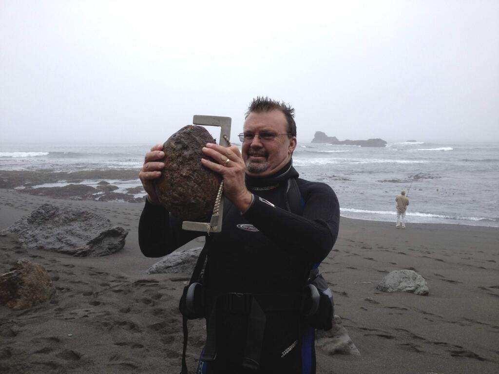 George McBeth, holding a 10-inch abalone on the Sonoma Coast near The Sea Ranch, circa 2010. (Courtesy photo)