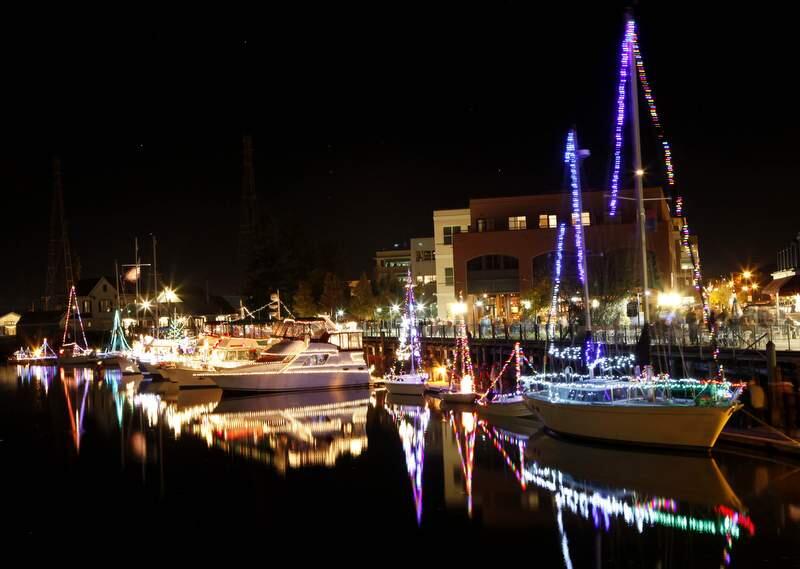 Boats dock in the Turning Basin during the Holiday Lighted Boat Parade in Petaluma, California, on Saturday, December 3, 2011. (BETH SCHLANKER/ The Press Democrat)
