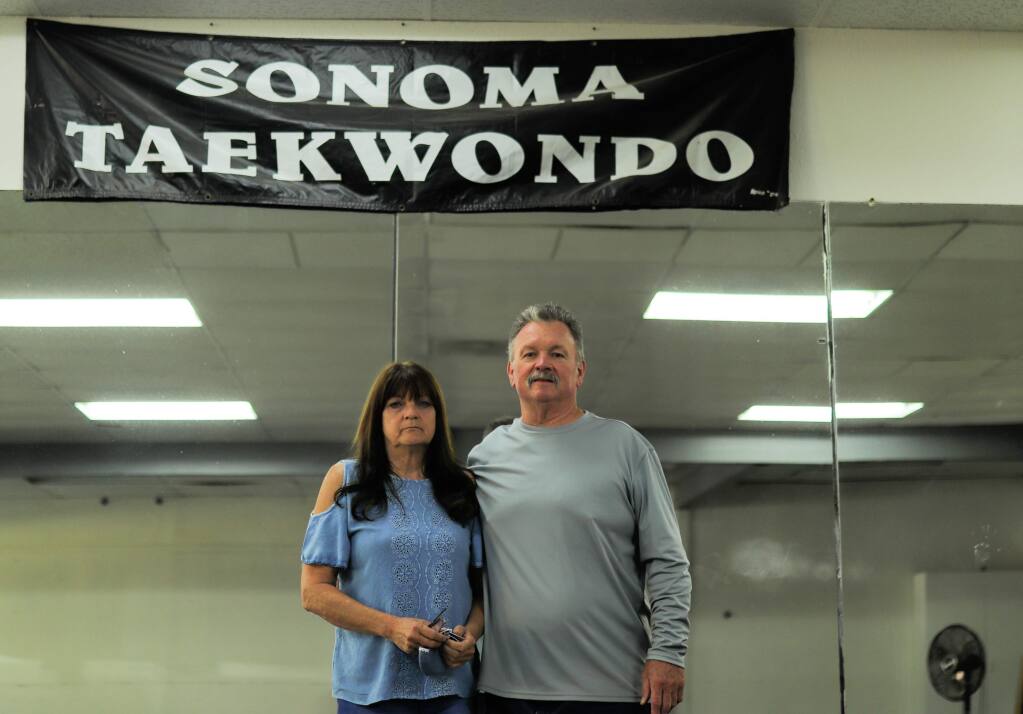 Barbie and Patrick Hoffmann inside Sonoma Taekwondo. Photo: Stella Favaro.