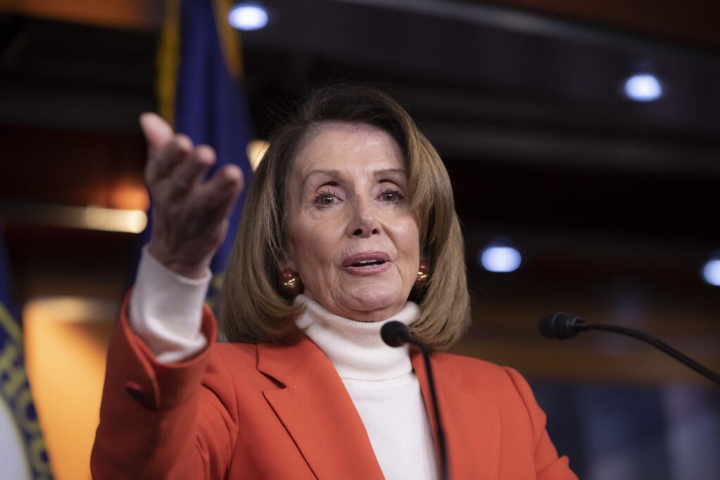 House Minority Leader Nancy Pelosi, D-Calif., talks to reporters during a news conference at the Capitol in Washington, Thursday, Nov. 15, 2018. (AP Photo/J. Scott Applewhite)