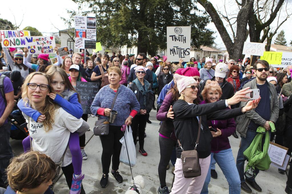 As cities around the country held Women's Marches, crowds gathered to participate in one in downtown Petaluma on Saturday, January 19, 2019. (CRISSY PASCUAL/ARGUS-COURIER STAFF)