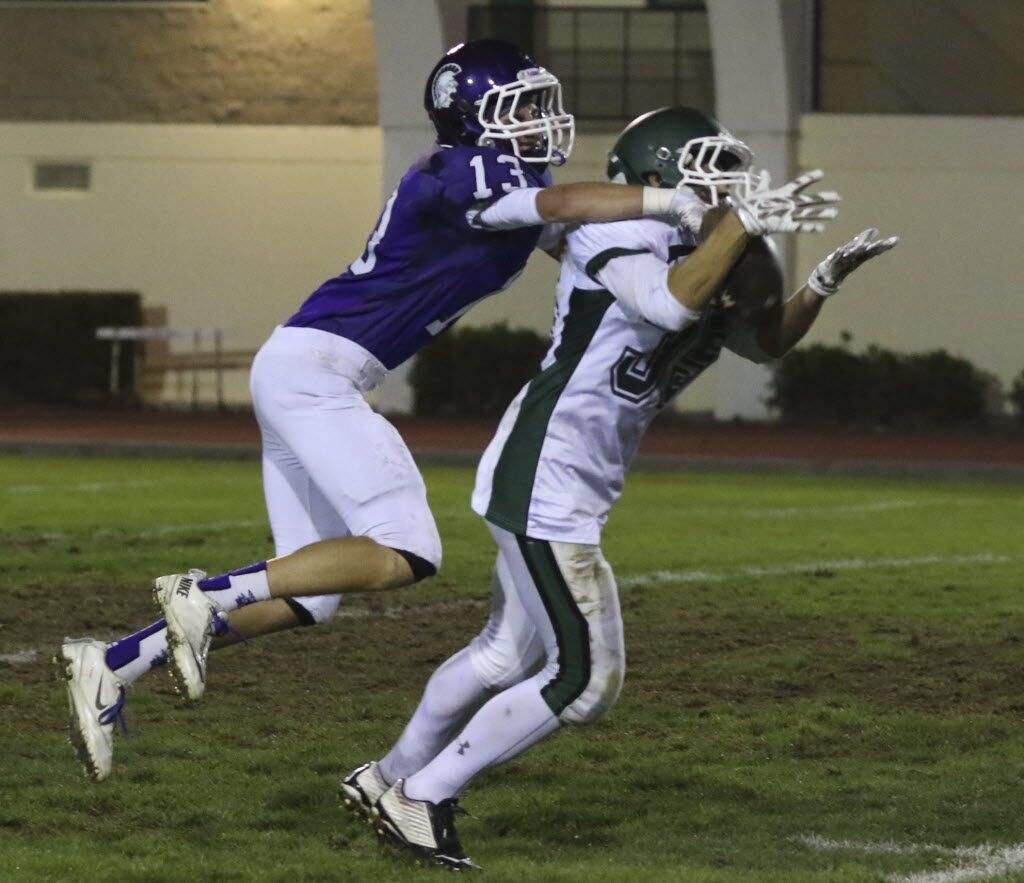 SCOTT MANCHESTER/ARGUS-COURIER STAFFPetaluma's Eamon McMahon breaks up a Sonoma pass to Aidan Van Heerdon during a game at Steve Ellison Field. It is another pass that McMahon narrrowly missed breaking ujp that he remembers most.