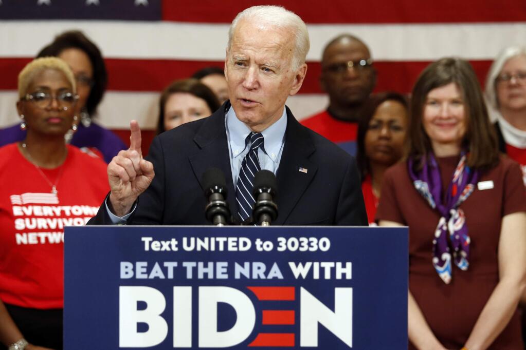 Democratic presidential candidate former Vice President Joe Biden speaks at a campaign event in Columbus, Ohio, Tuesday, March 10, 2020. (AP Photo/Paul Vernon)