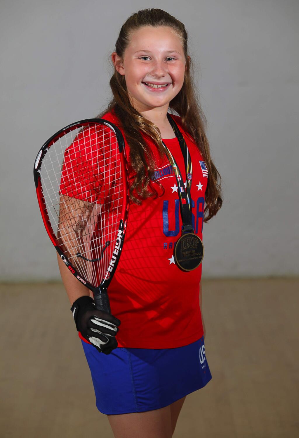 Ava Naworski won the 10 and under doubles title at the Junior World Raquetball Championships, in Minnesota.(Christopher Chung/ The Press Democrat)