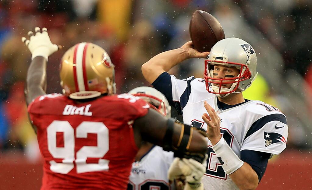 Tom Brady of the Patriots picked the 49er defense apart, during the 49ers 30-17 loss to the Patriots at Levi's Stadium in Santa Clara, Sunday Nov. 20, 2016. (Kent Porter / The Press Democrat) 2016