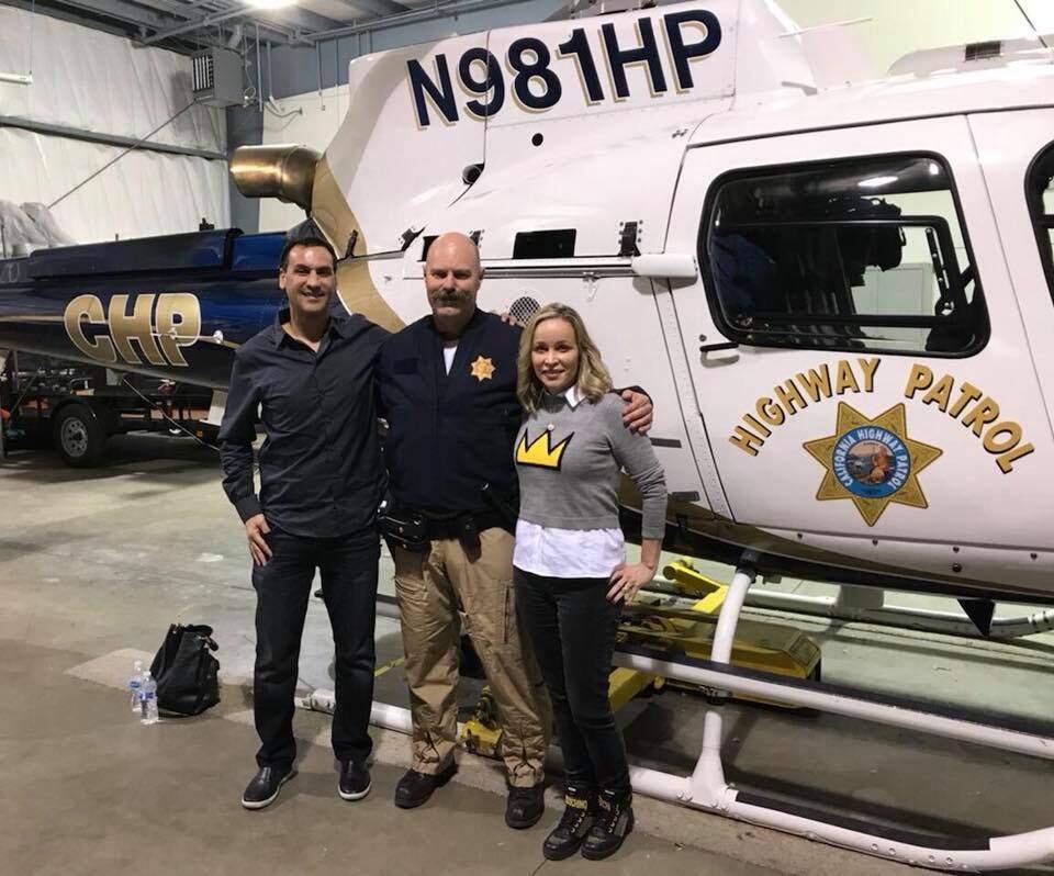 Phillip Dahan and Linda Savoie stopped by the Napa Air Operations Hangar to thank Officer Gavitte and Officer Lowe for rescuing them the night the Atlas Fire broke out. (Photo: CHP-Golden Gate Division Air Operations/Facebook)