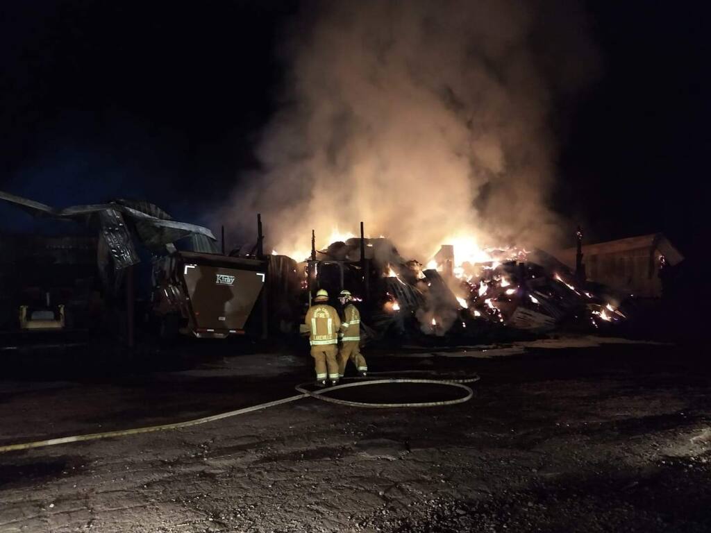 Lakeville Fire, along with Petaluma, San Antonio, Rancho Adobe, Willmar Shell Vista and Cal Fire, responded to a report of a structure fire early Saturday morning at a dairy near Lakeville. (Lakeville Volunteer Fire Department)