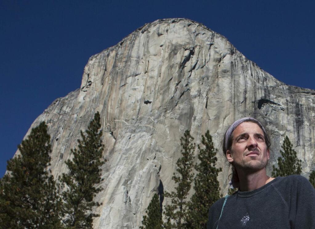 Dean Potter, the cliff jumper killed at Yosemite National Park last weekend, stands in front of El Capitan in a 2010 photo. (Associated Press)