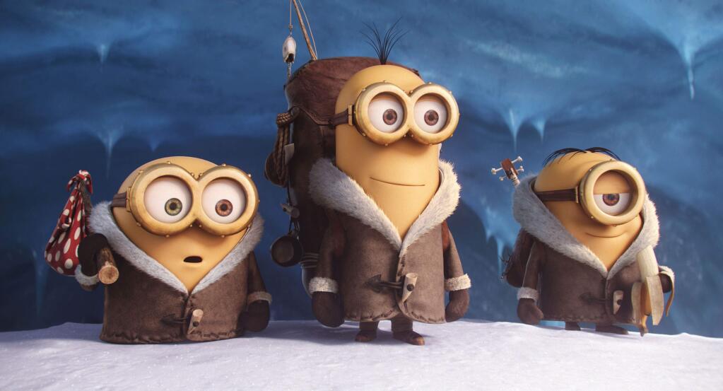Universal PicturesAfter accidentally destroying all of their masters, Minions Stuart, Kevin and Bob head off from Antartica in search of a new master villain for their tribe to serve in 'Minions.'